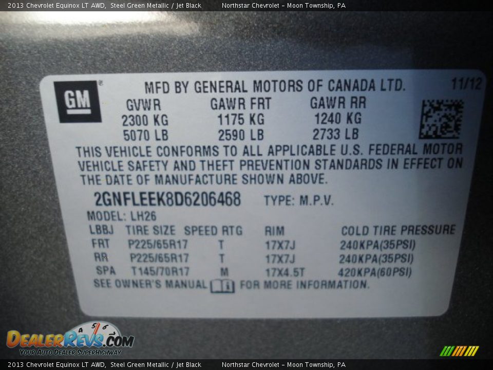 2013 Chevrolet Equinox LT AWD Steel Green Metallic / Jet Black Photo #20