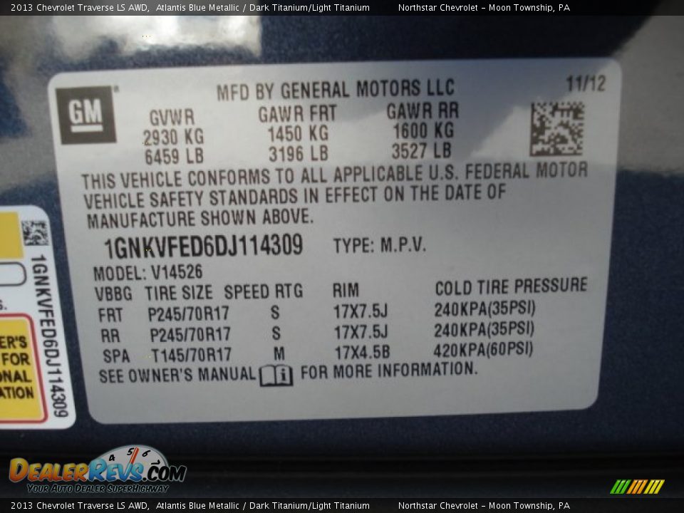 2013 Chevrolet Traverse LS AWD Atlantis Blue Metallic / Dark Titanium/Light Titanium Photo #20