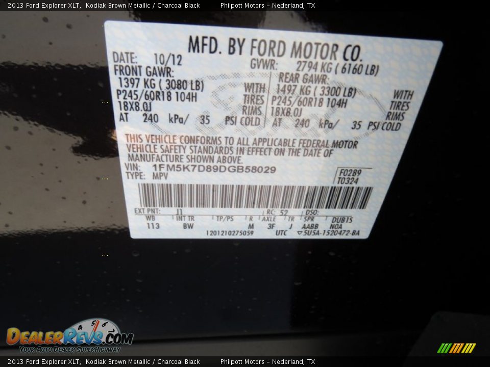 2013 Ford Explorer XLT Kodiak Brown Metallic / Charcoal Black Photo #32