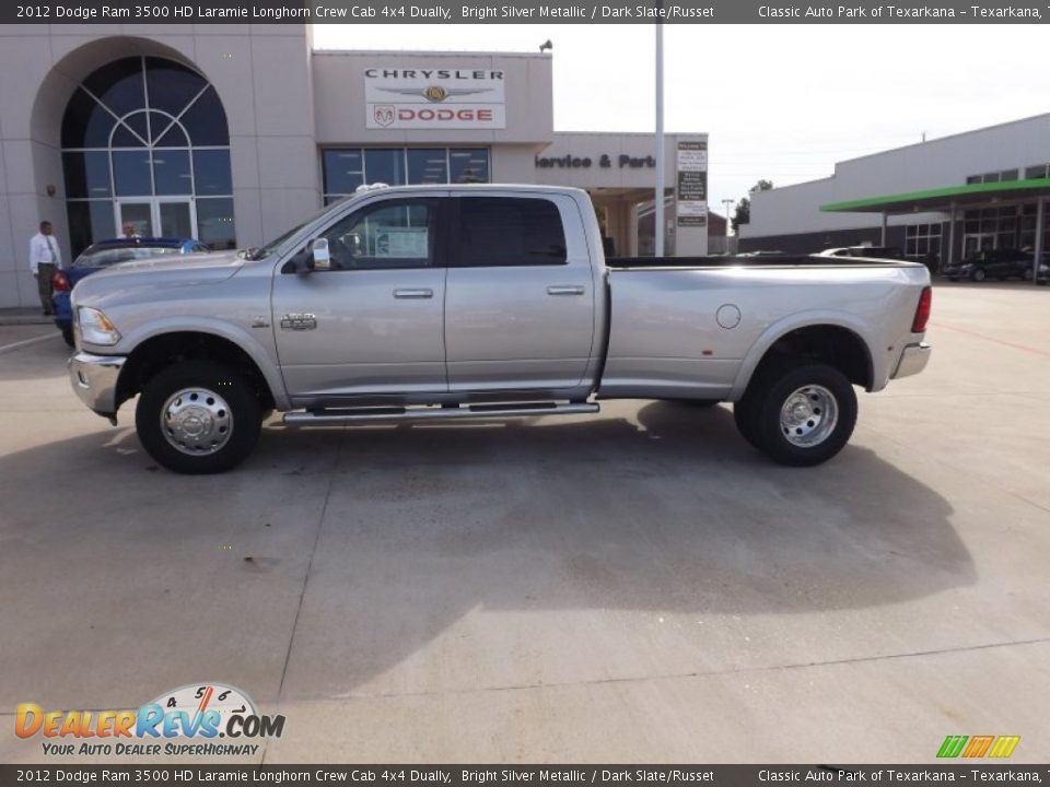 2012 Dodge Ram 3500 HD Laramie Longhorn Crew Cab 4x4 Dually Bright Silver Metallic / Dark Slate/Russet Photo #2