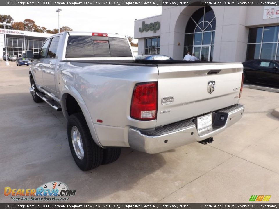 2012 Dodge Ram 3500 HD Laramie Longhorn Crew Cab 4x4 Dually Bright Silver Metallic / Dark Slate/Russet Photo #3