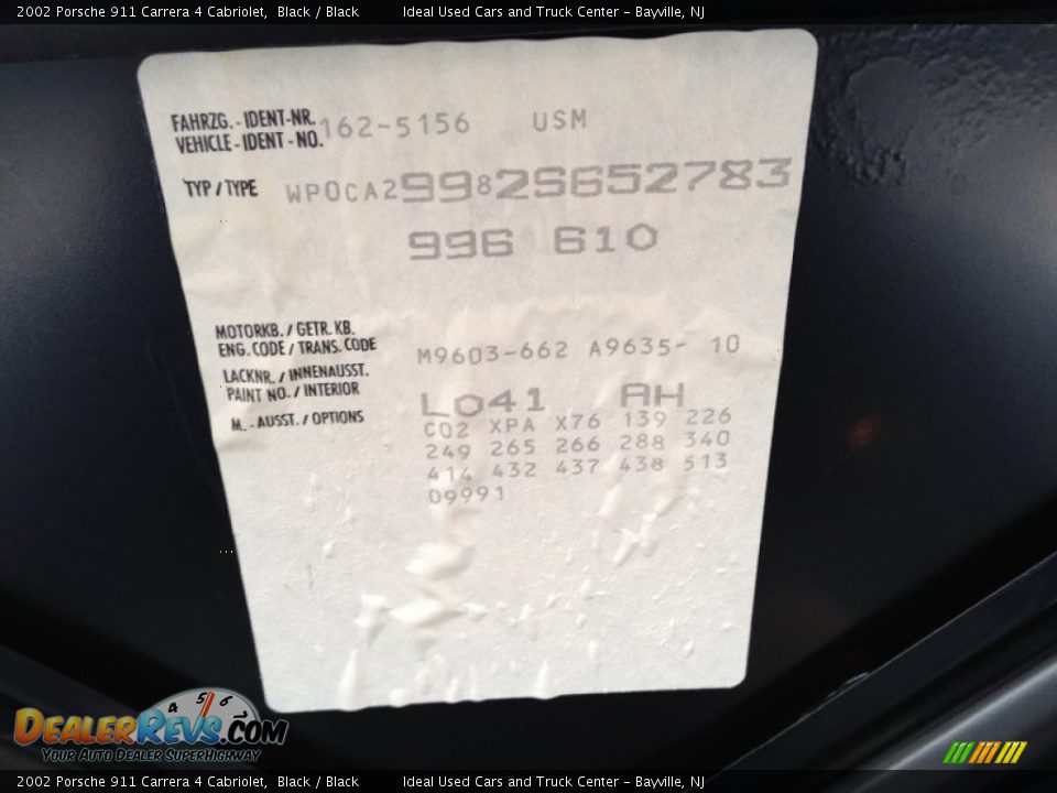Info Tag of 2002 Porsche 911 Carrera 4 Cabriolet Photo #28