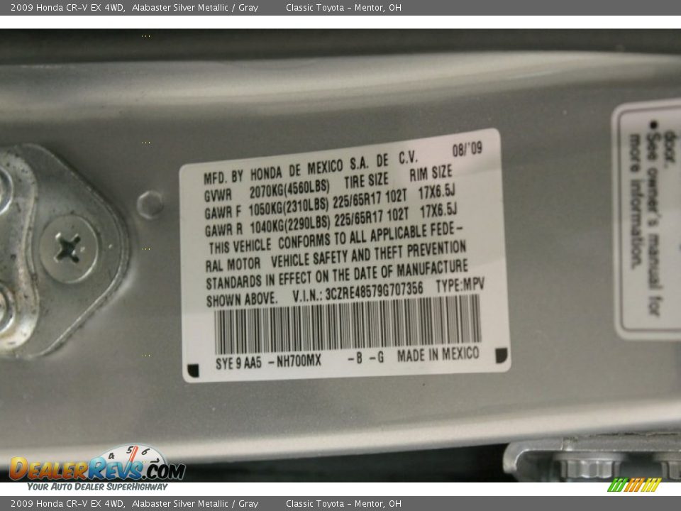 2009 Honda CR-V EX 4WD Alabaster Silver Metallic / Gray Photo #20