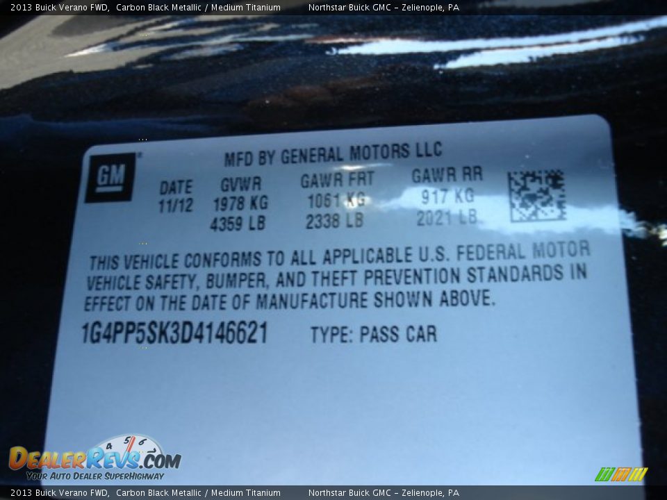 2013 Buick Verano FWD Carbon Black Metallic / Medium Titanium Photo #20