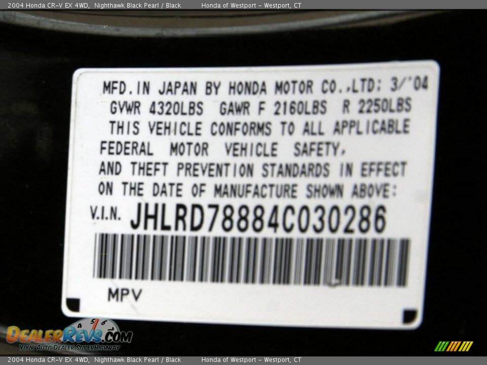 2004 Honda CR-V EX 4WD Nighthawk Black Pearl / Black Photo #24