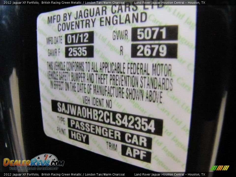 2012 Jaguar XF Portfolio British Racing Green Metallic / London Tan/Warm Charcoal Photo #16