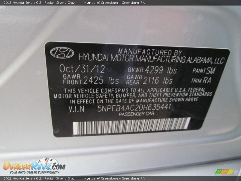 2013 Hyundai Sonata GLS Radiant Silver / Gray Photo #10