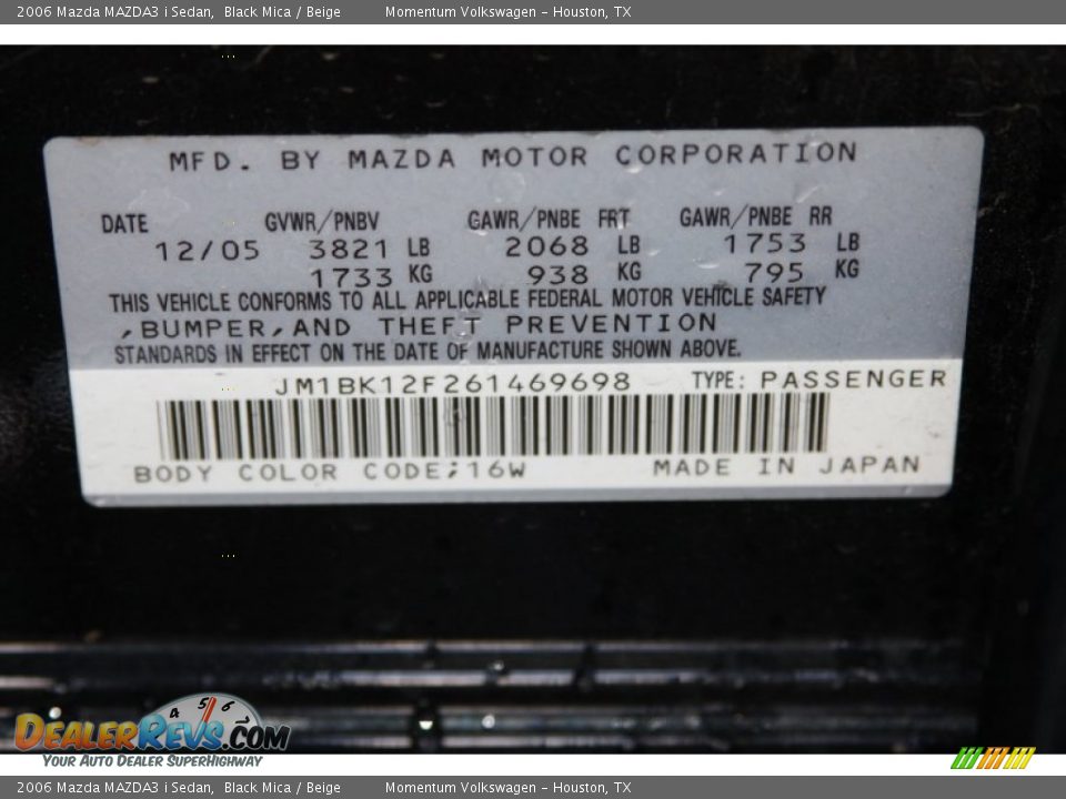 2006 Mazda MAZDA3 i Sedan Black Mica / Beige Photo #17
