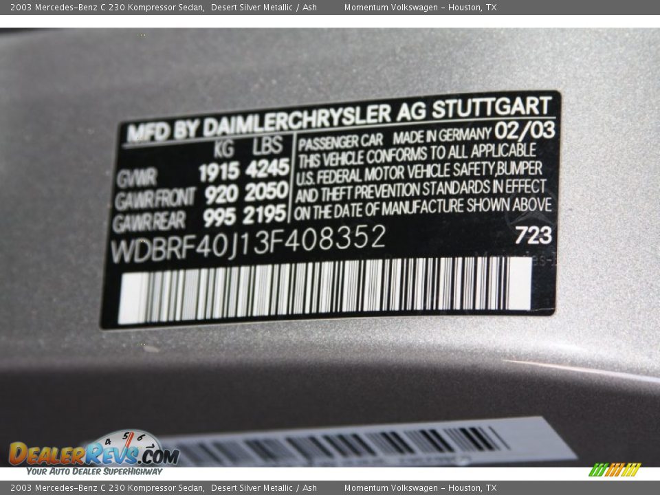 2003 Mercedes-Benz C 230 Kompressor Sedan Desert Silver Metallic / Ash Photo #18