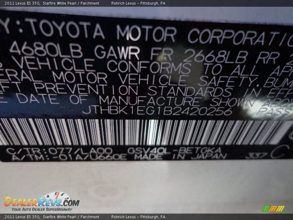 2011 Lexus ES 350 Starfire White Pearl / Parchment Photo #20