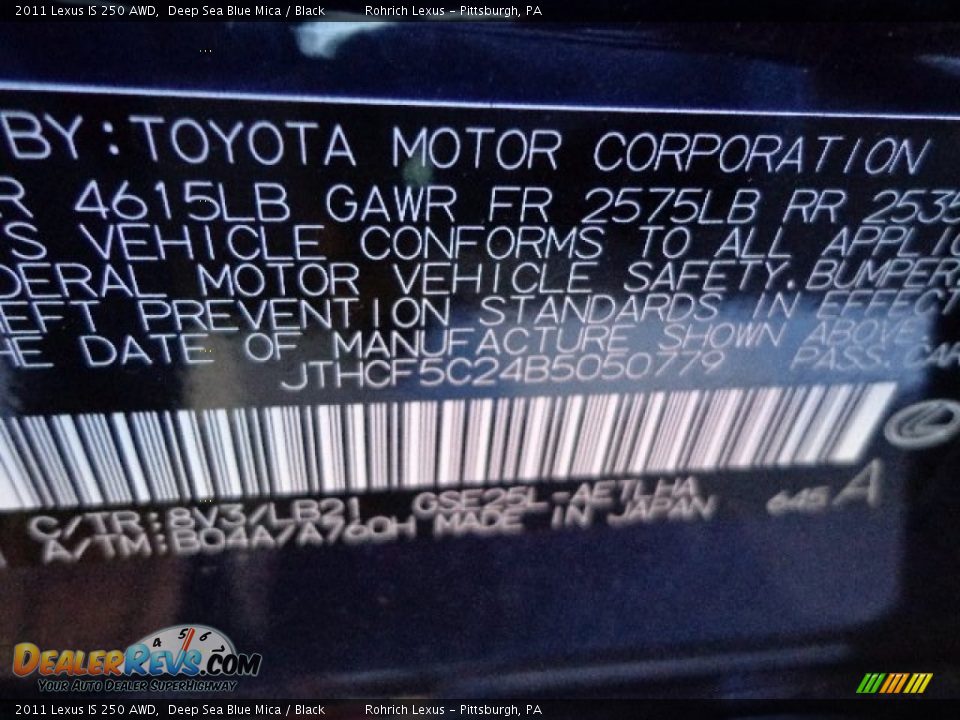 2011 Lexus IS 250 AWD Deep Sea Blue Mica / Black Photo #20