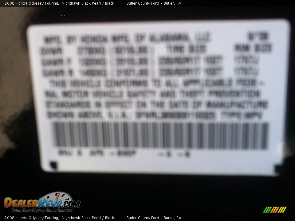 2008 Honda Odyssey Touring Nighthawk Black Pearl / Black Photo #11
