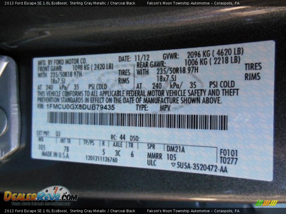 2013 Ford Escape SE 1.6L EcoBoost Sterling Gray Metallic / Charcoal Black Photo #18