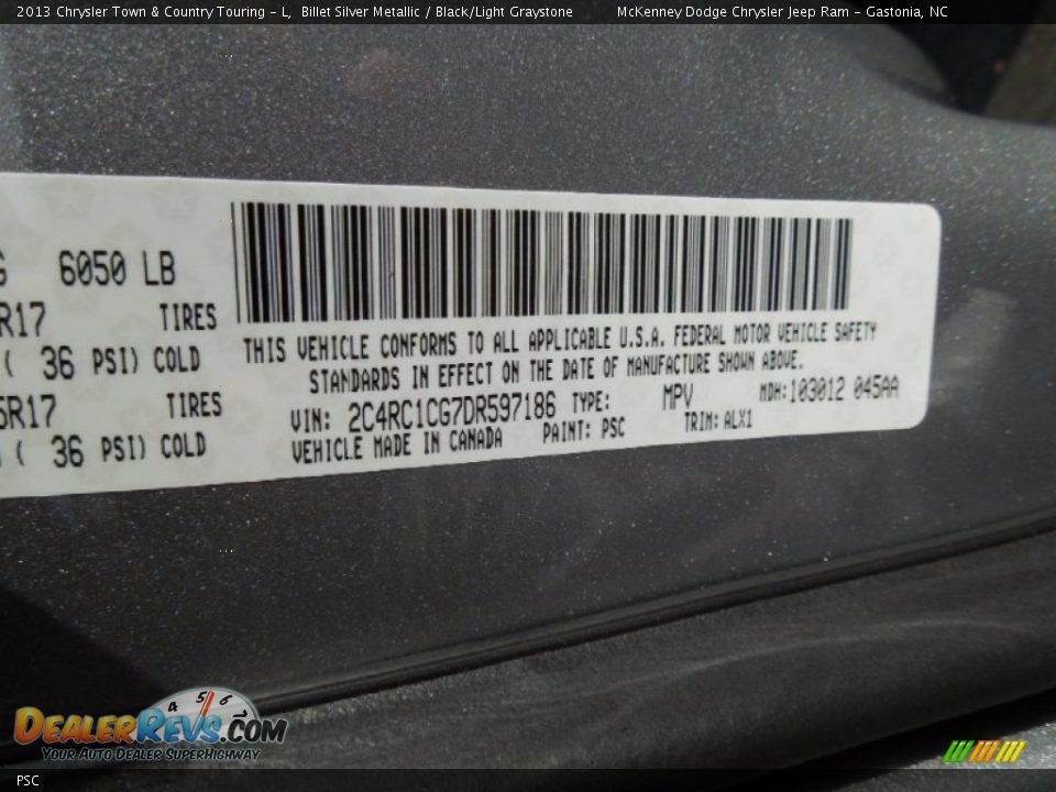 Chrysler Color Code PSC Billet Silver Metallic