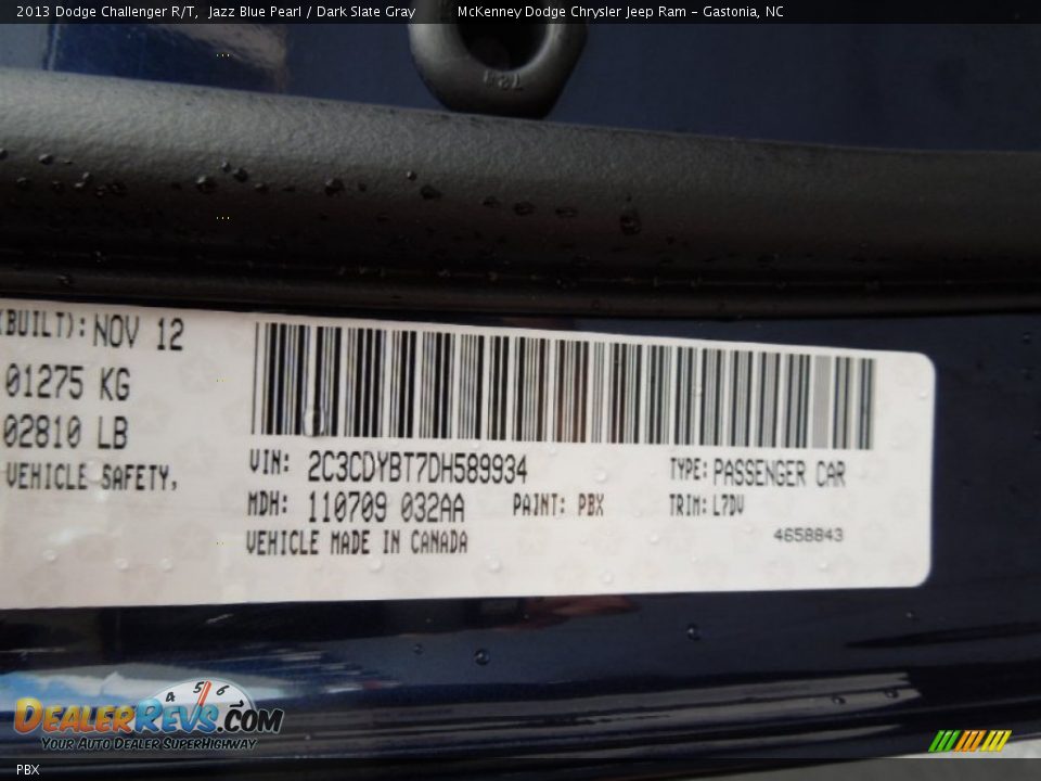 Dodge Color Code PBX Jazz Blue Pearl