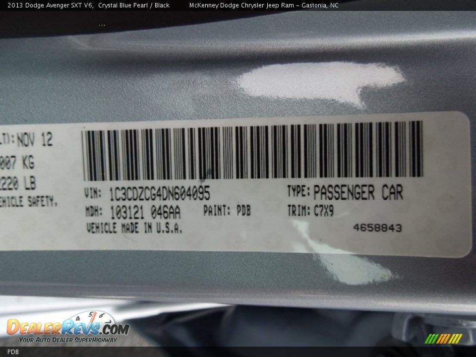 Dodge Color Code PDB Crystal Blue Pearl