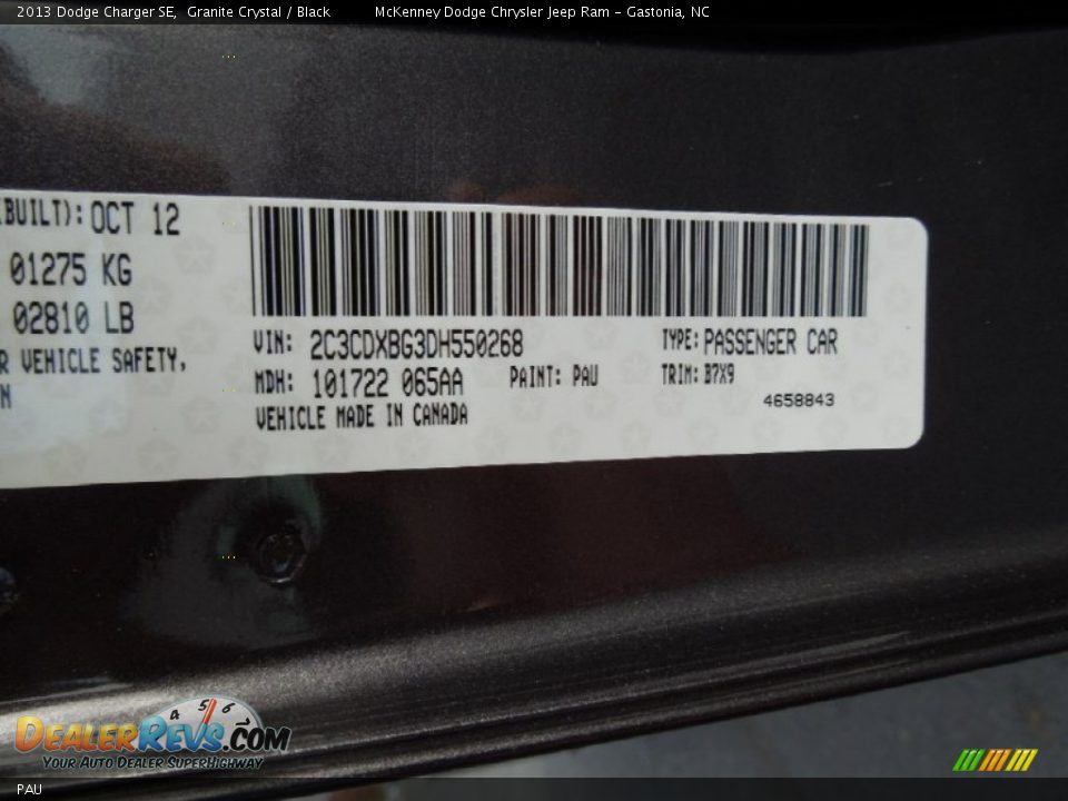 Dodge Color Code PAU Granite Crystal