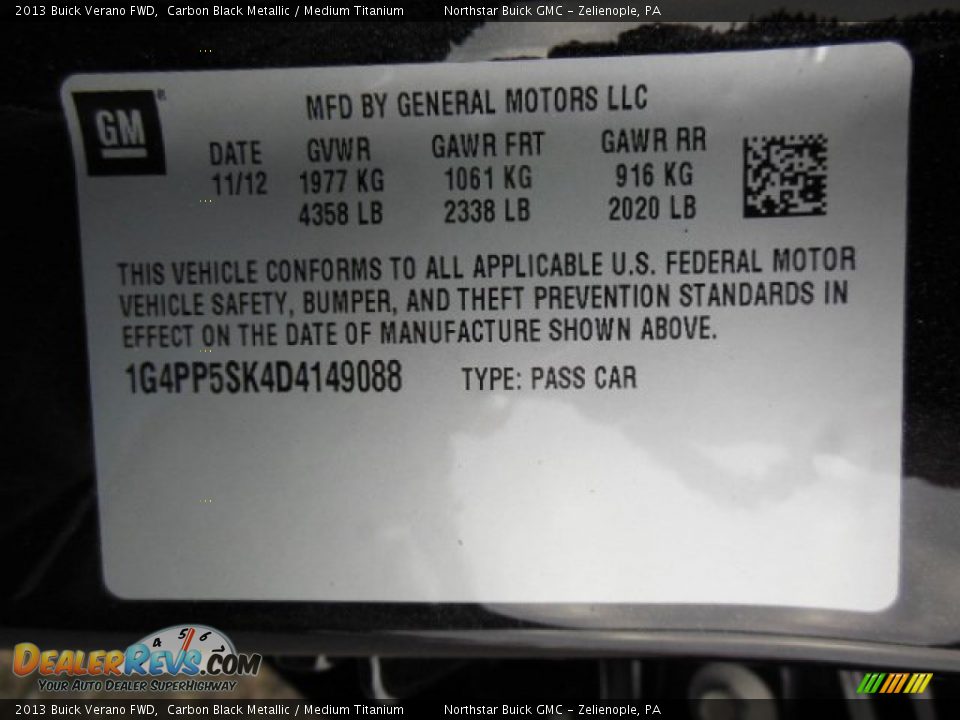 2013 Buick Verano FWD Carbon Black Metallic / Medium Titanium Photo #20