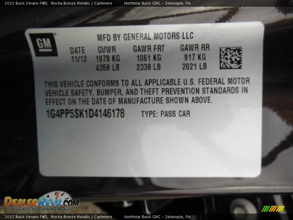 2013 Buick Verano FWD Mocha Bronze Metallic / Cashmere Photo #20