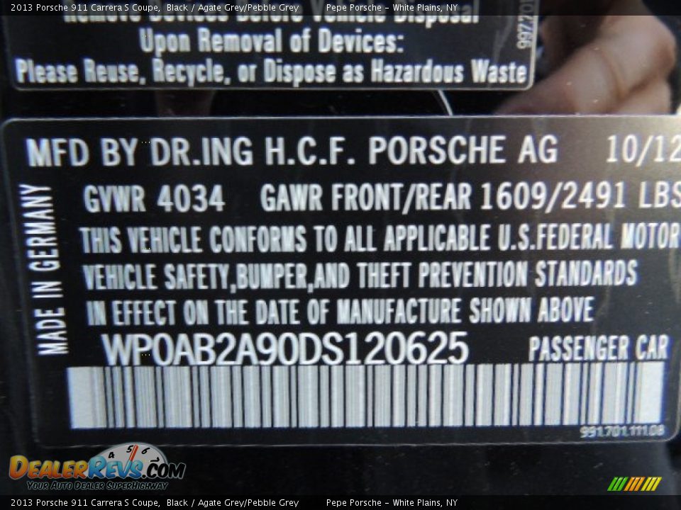 2013 Porsche 911 Carrera S Coupe Black / Agate Grey/Pebble Grey Photo #21
