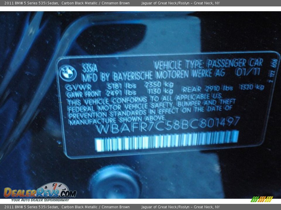 2011 BMW 5 Series 535i Sedan Carbon Black Metallic / Cinnamon Brown Photo #24