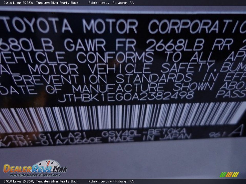 2010 Lexus ES 350 Tungsten Silver Pearl / Black Photo #20