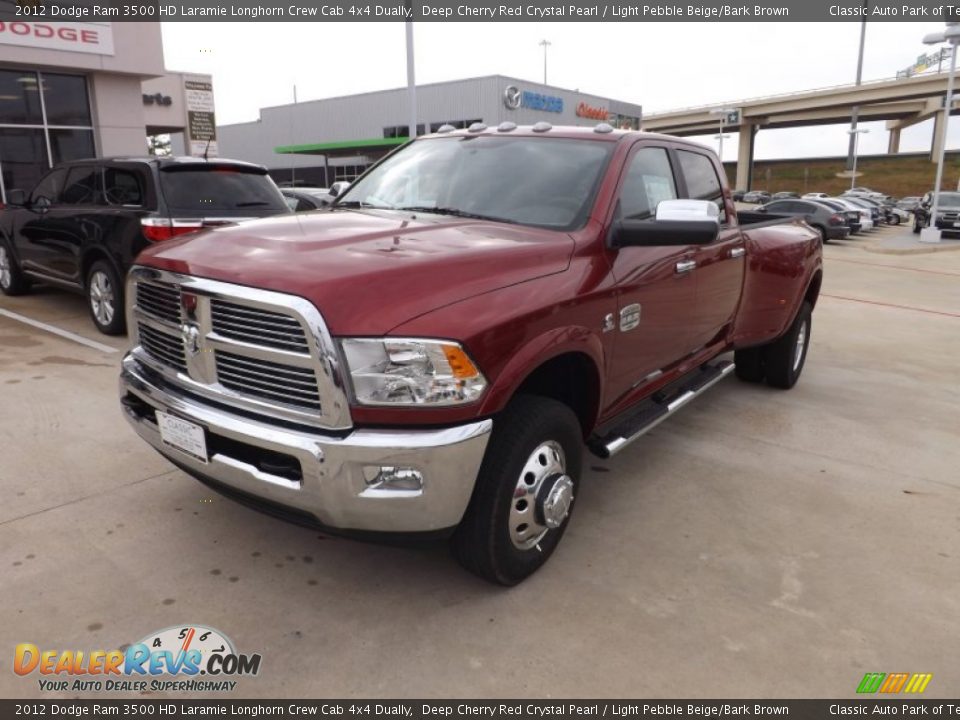 2012 Dodge Ram 3500 HD Laramie Longhorn Crew Cab 4x4 Dually Deep Cherry Red Crystal Pearl / Light Pebble Beige/Bark Brown Photo #1