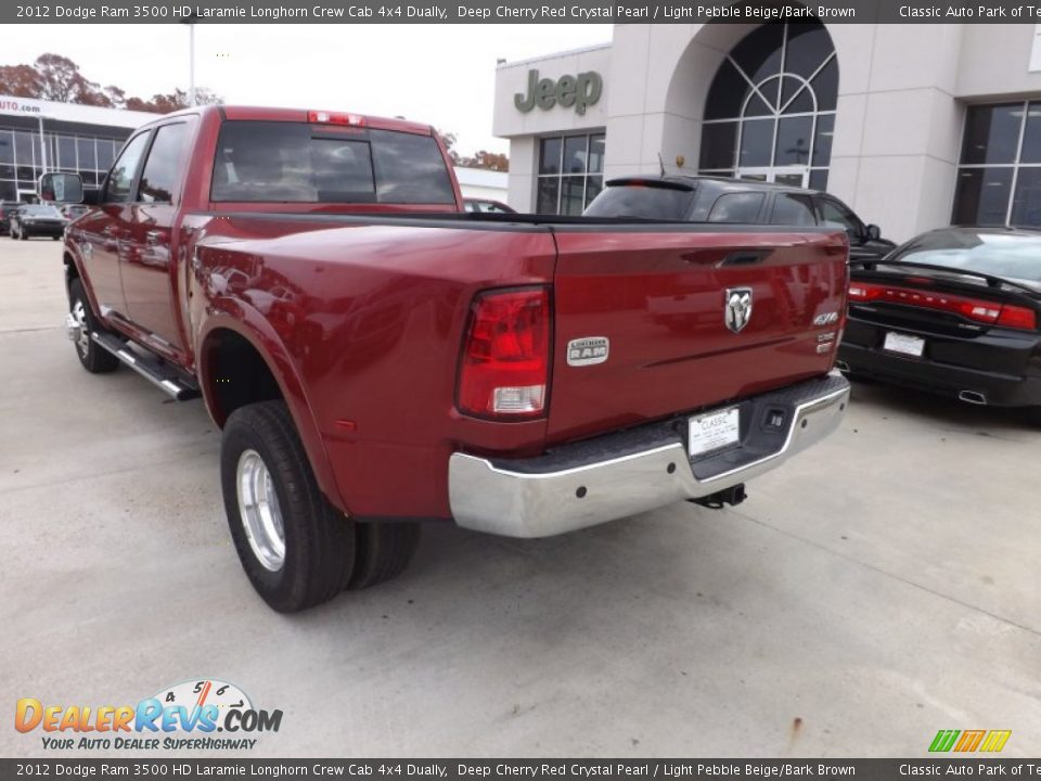 2012 Dodge Ram 3500 HD Laramie Longhorn Crew Cab 4x4 Dually Deep Cherry Red Crystal Pearl / Light Pebble Beige/Bark Brown Photo #3