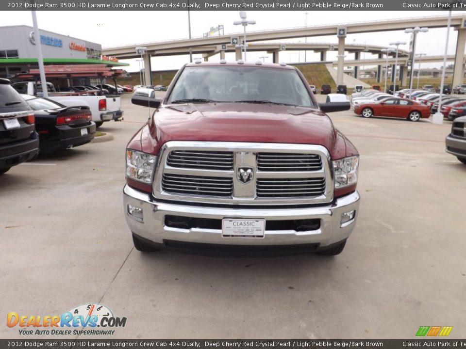 2012 Dodge Ram 3500 HD Laramie Longhorn Crew Cab 4x4 Dually Deep Cherry Red Crystal Pearl / Light Pebble Beige/Bark Brown Photo #7