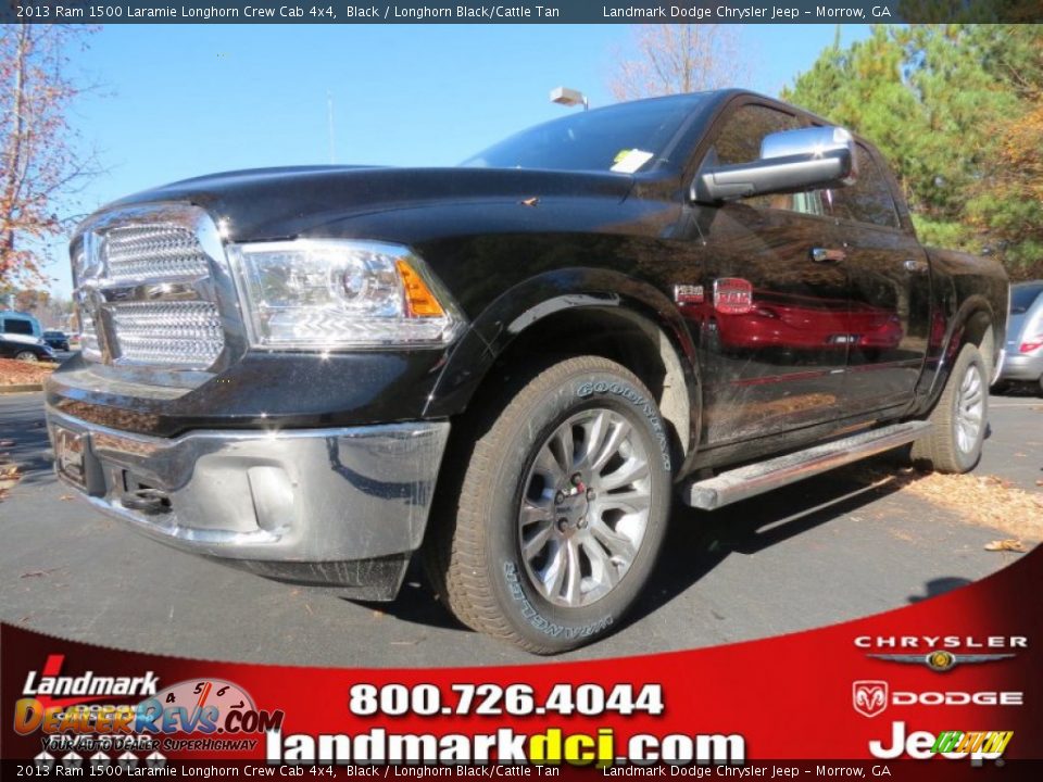 2013 Ram 1500 Laramie Longhorn Crew Cab 4x4 Black / Longhorn Black/Cattle Tan Photo #1