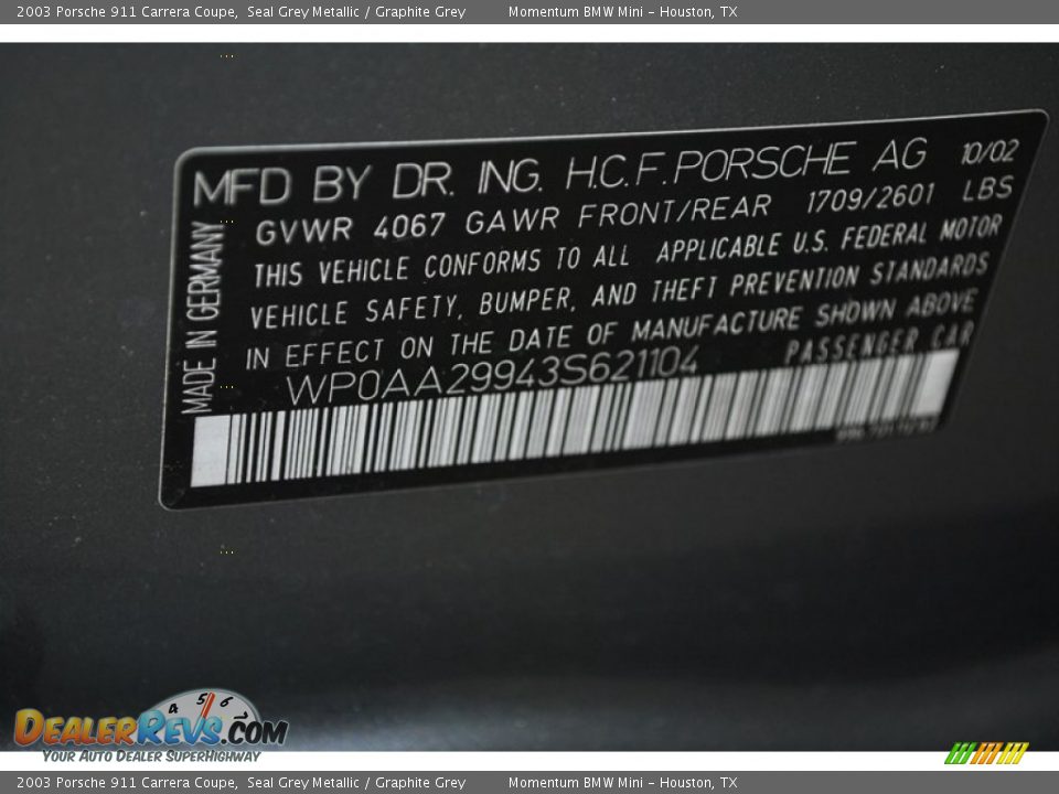 2003 Porsche 911 Carrera Coupe Seal Grey Metallic / Graphite Grey Photo #10