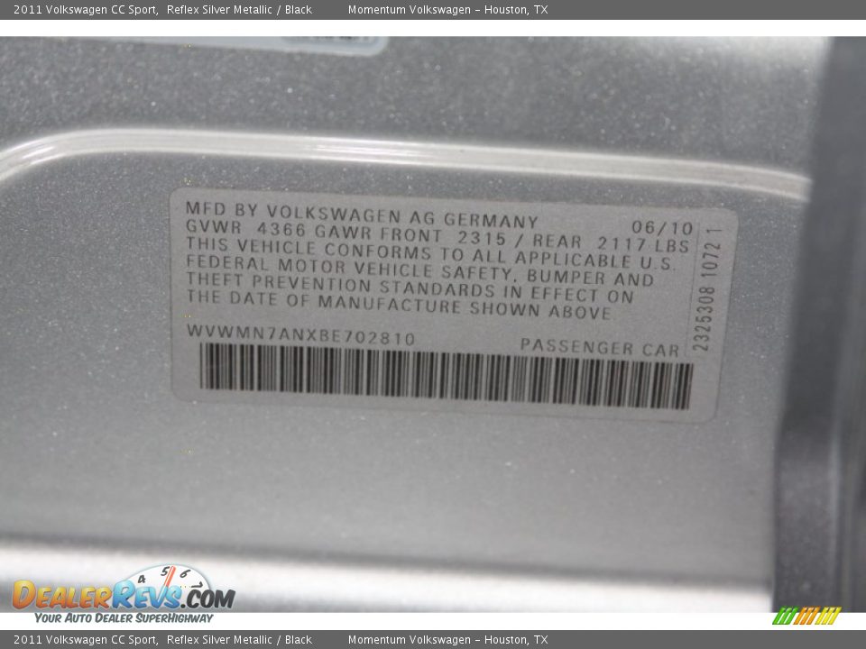 2011 Volkswagen CC Sport Reflex Silver Metallic / Black Photo #21