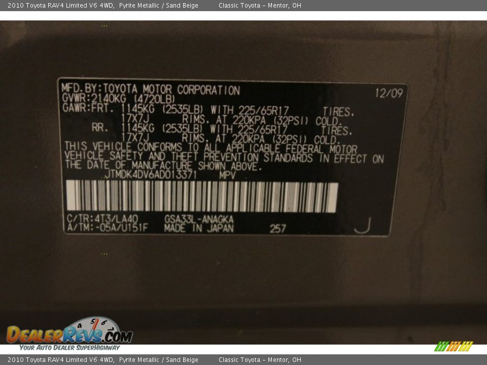 2010 Toyota RAV4 Limited V6 4WD Pyrite Metallic / Sand Beige Photo #18