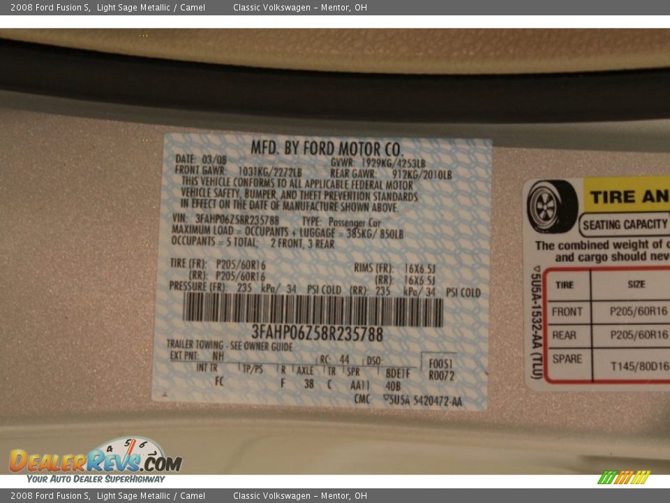 2008 Ford Fusion S Light Sage Metallic / Camel Photo #19