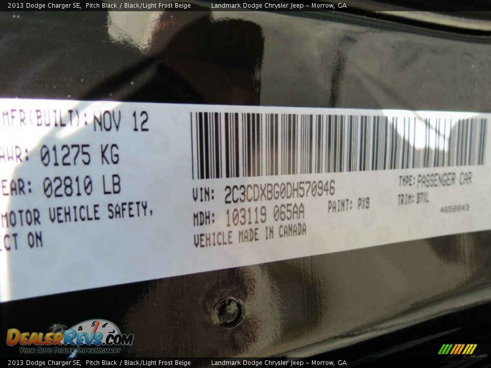 2013 Dodge Charger SE Pitch Black / Black/Light Frost Beige Photo #10