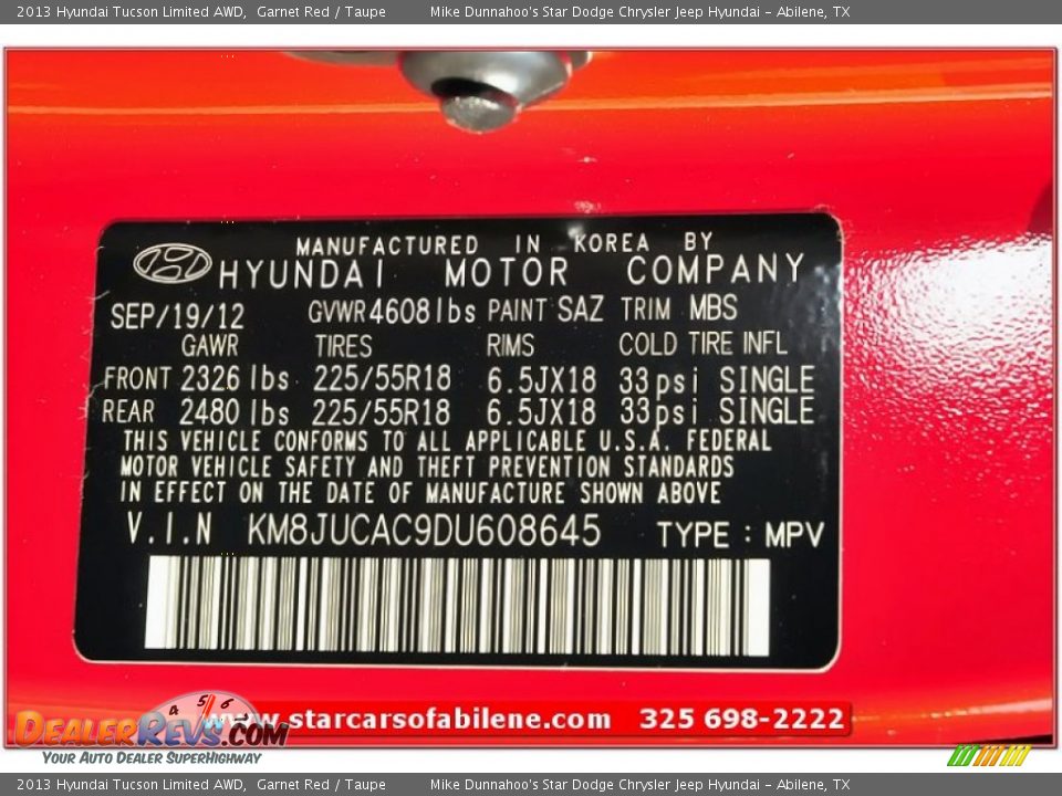 2013 Hyundai Tucson Limited AWD Garnet Red / Taupe Photo #10