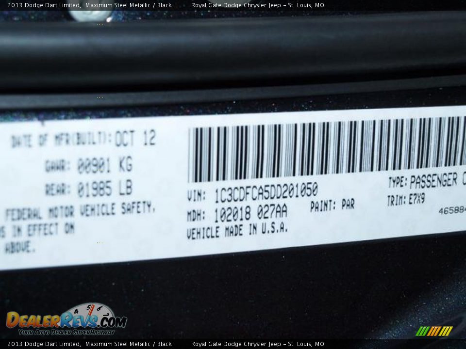 2013 Dodge Dart Limited Maximum Steel Metallic / Black Photo #10