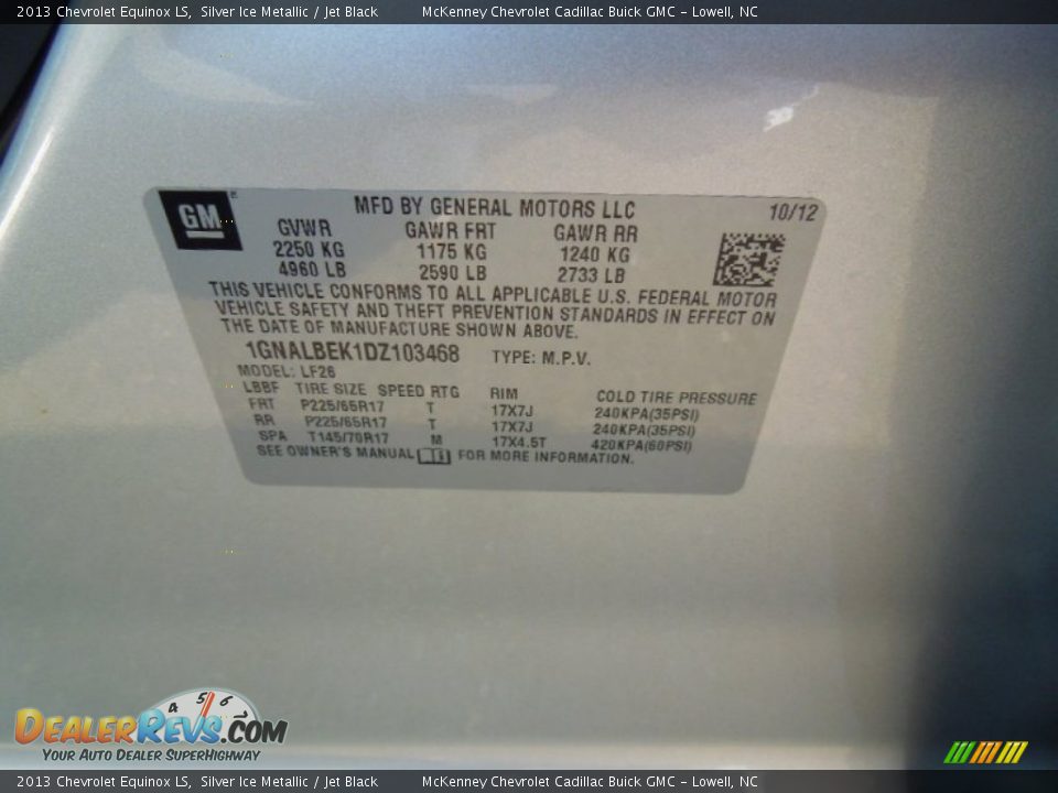 2013 Chevrolet Equinox LS Silver Ice Metallic / Jet Black Photo #7