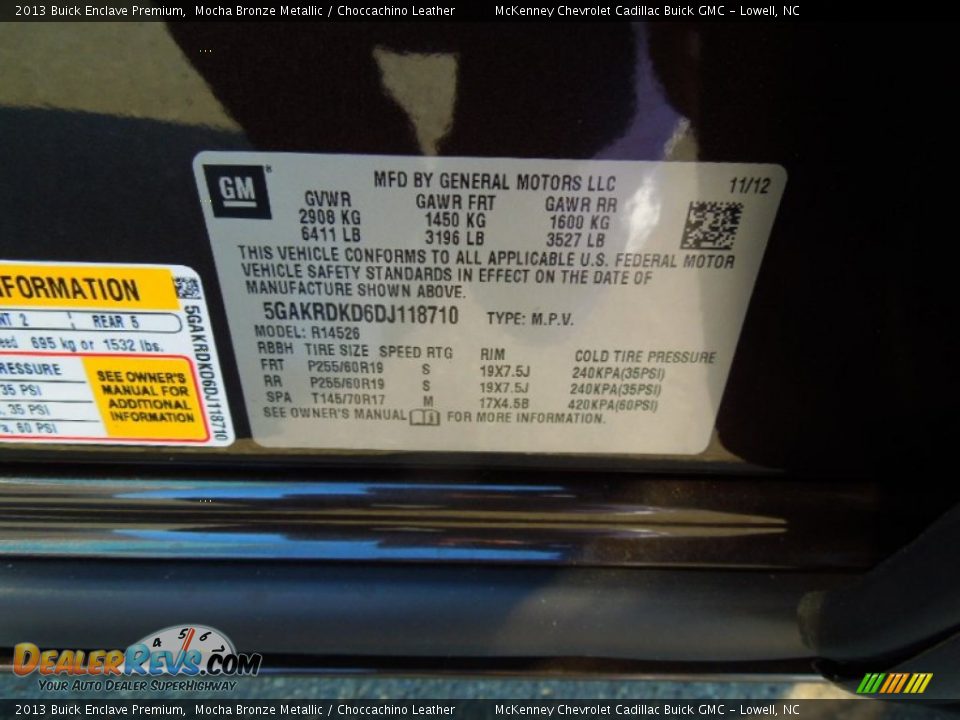 2013 Buick Enclave Premium Mocha Bronze Metallic / Choccachino Leather Photo #7