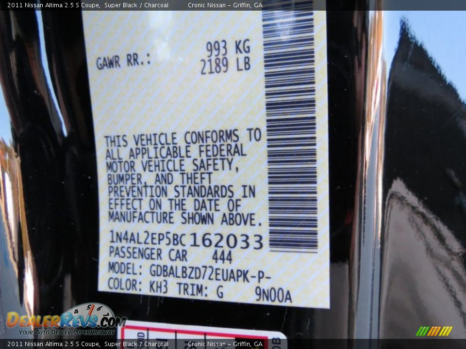 2011 Nissan Altima 2.5 S Coupe Super Black / Charcoal Photo #23