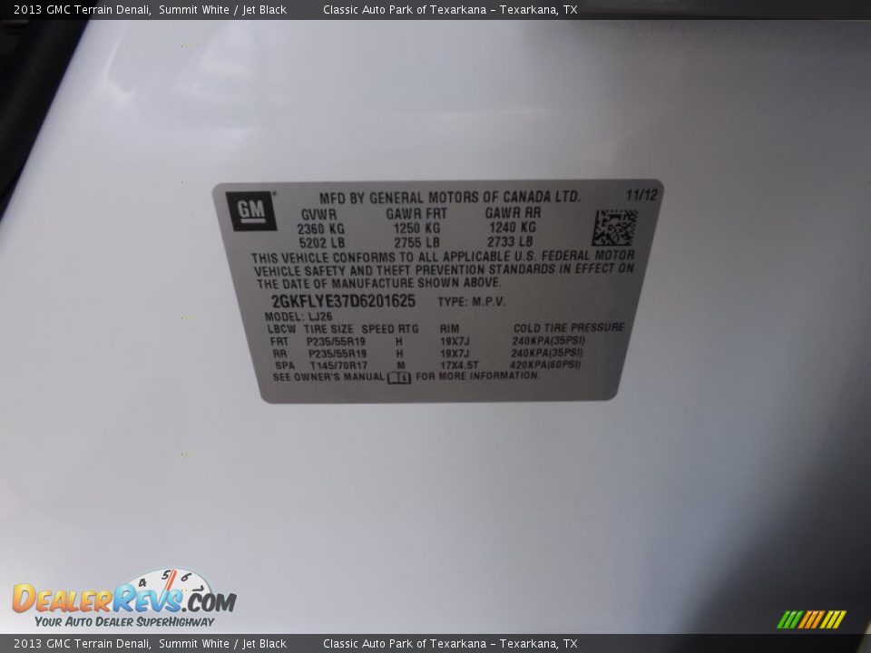 2013 GMC Terrain Denali Summit White / Jet Black Photo #23