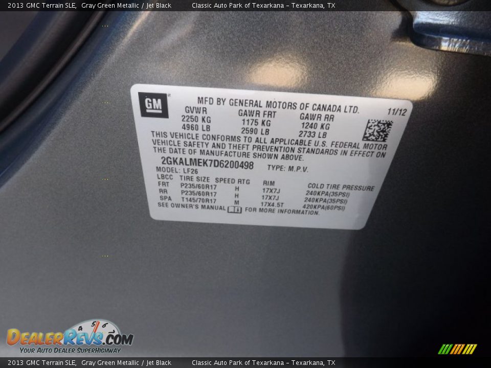 2013 GMC Terrain SLE Gray Green Metallic / Jet Black Photo #22