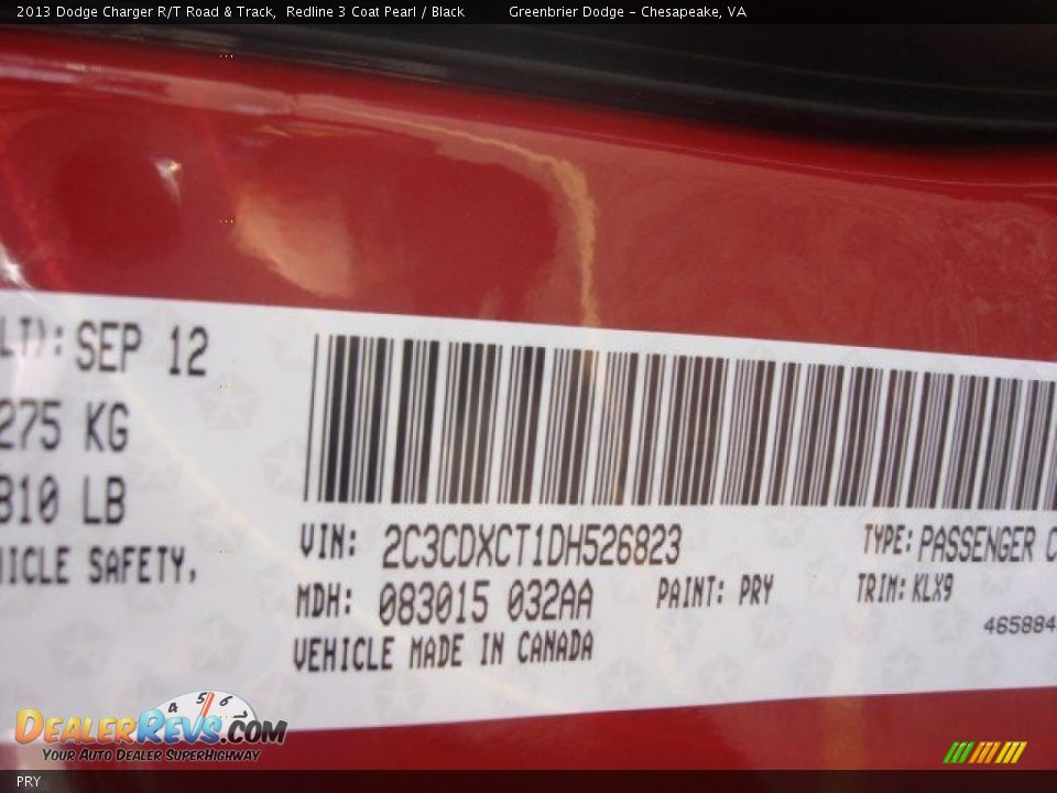 Dodge Color Code PRY Redline 3 Coat Pearl