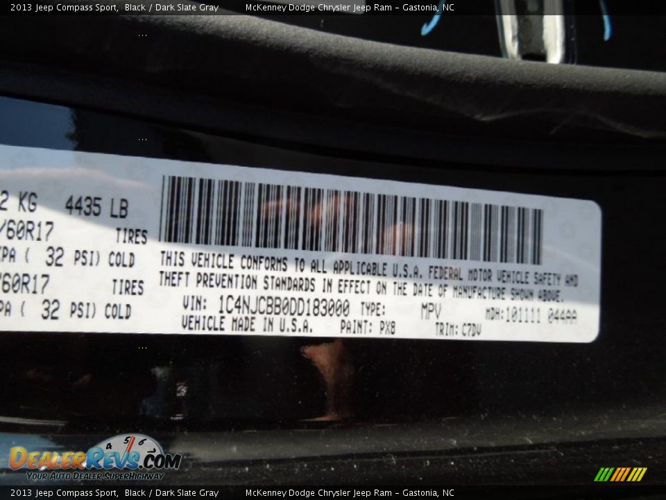 2013 Jeep Compass Sport Black / Dark Slate Gray Photo #6