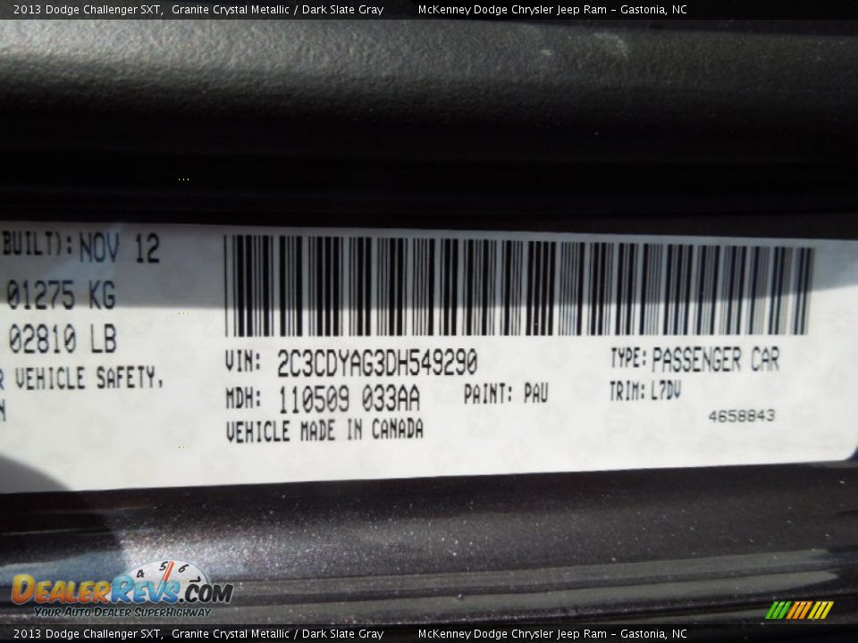 2013 Dodge Challenger SXT Granite Crystal Metallic / Dark Slate Gray Photo #7