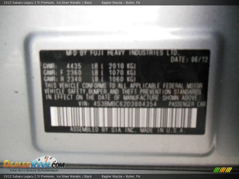 2013 Subaru Legacy 2.5i Premium Ice Silver Metallic / Black Photo #25