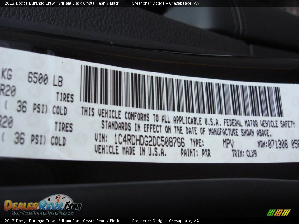 2013 Dodge Durango Crew Brilliant Black Crystal Pearl / Black Photo #22