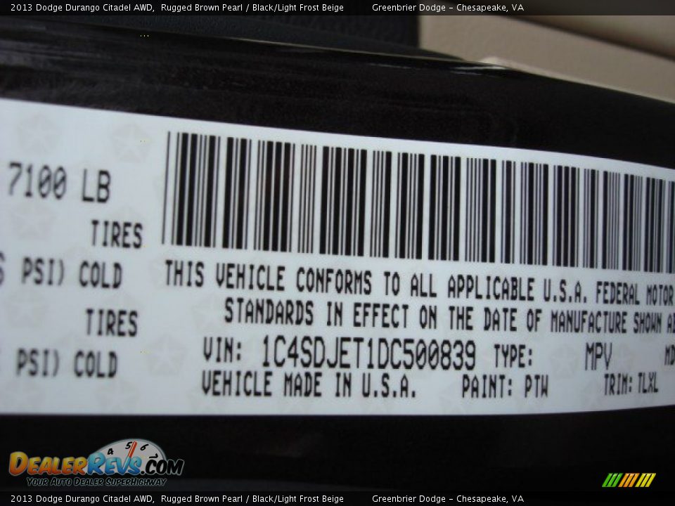2013 Dodge Durango Citadel AWD Rugged Brown Pearl / Black/Light Frost Beige Photo #20