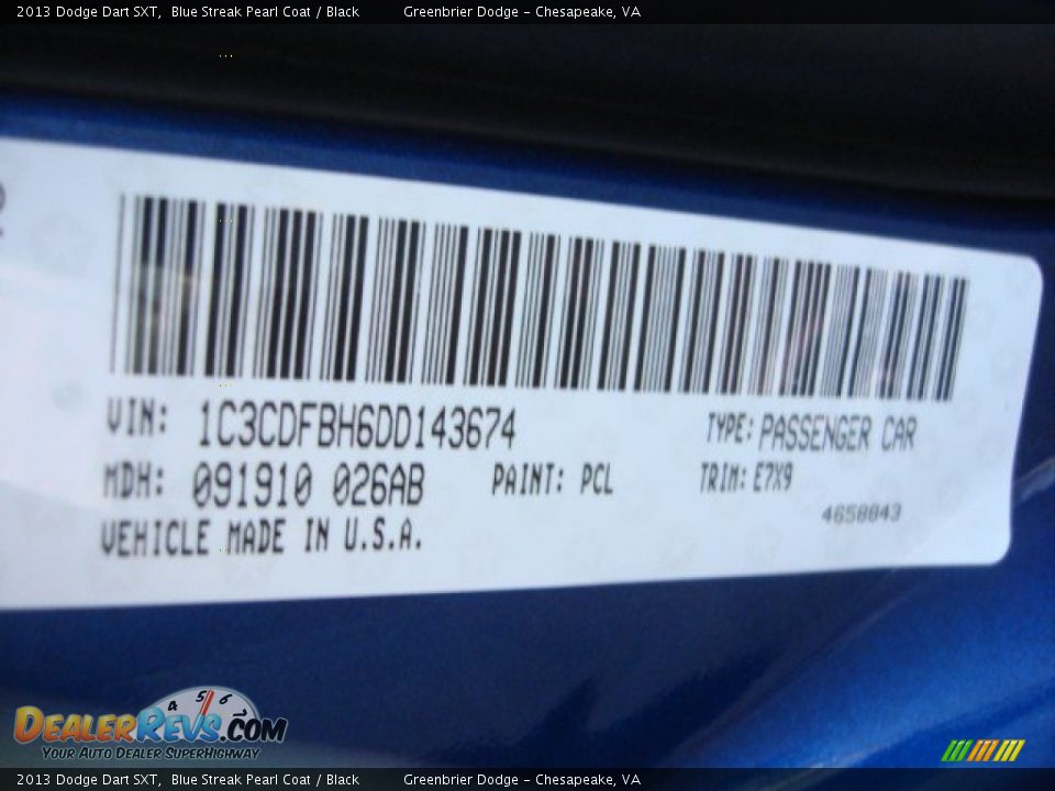 2013 Dodge Dart SXT Blue Streak Pearl Coat / Black Photo #17