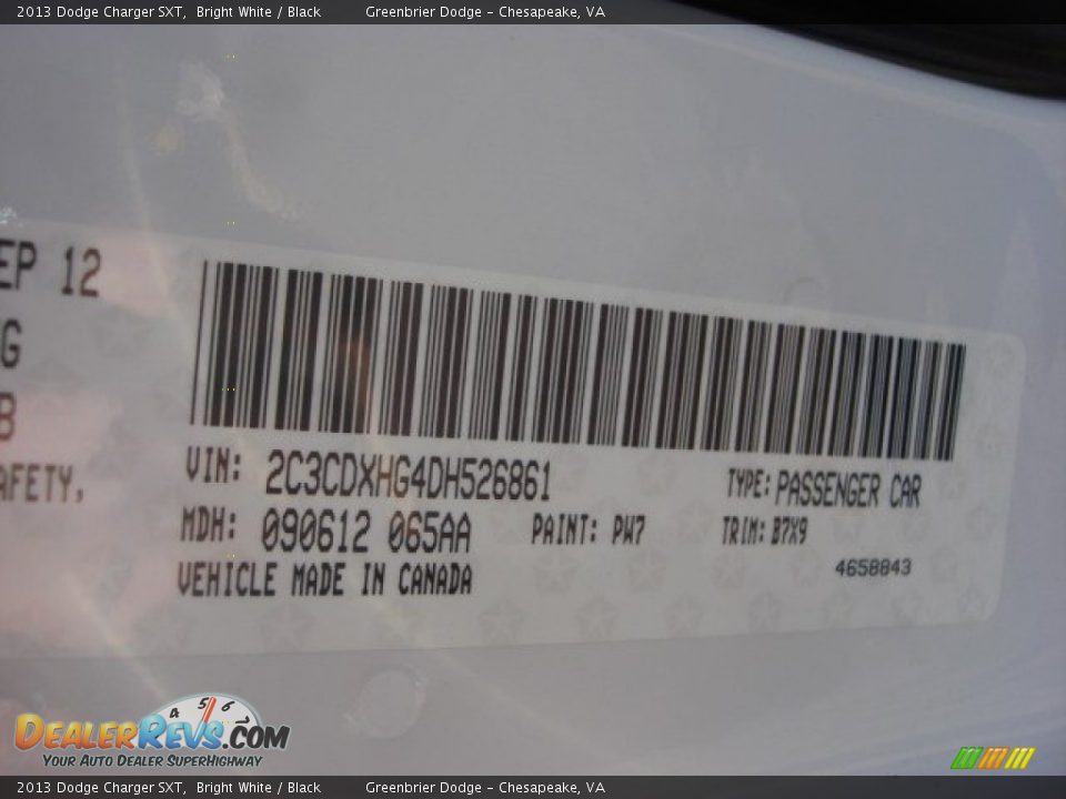 2013 Dodge Charger SXT Bright White / Black Photo #16